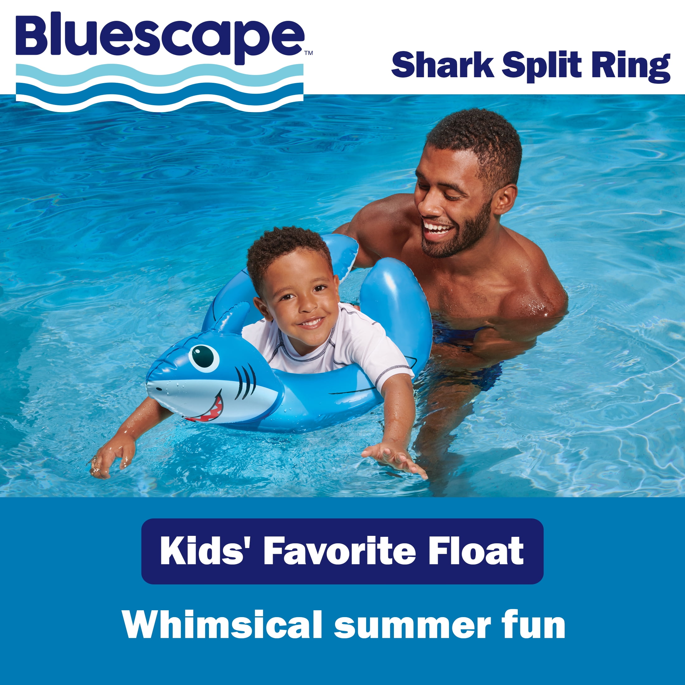Bluescape Blue Shark Split Inflatable Swim Ring Pool Float for Kids, Ages 3 to 6, Unisex