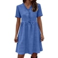 thumbnail image 2 of Dolkfu Fashion Women'S Fall&Winter Dresses V-Neck Blue Short Sleeve Mid-Length Dresses Modern Regular Vintage Finish Solid Fit & Flare Dresses Blue,L, 2 of 6