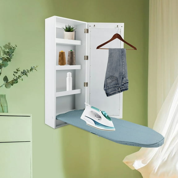 Wall-Mount Ironing Board Cabinet Built in Ironing Board Cabinet With Mirror for Home, Small Apartment