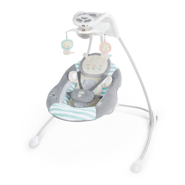 Ingenuity InLighten Foldable Lightweight Baby Swing with Lights, Lion, Gray