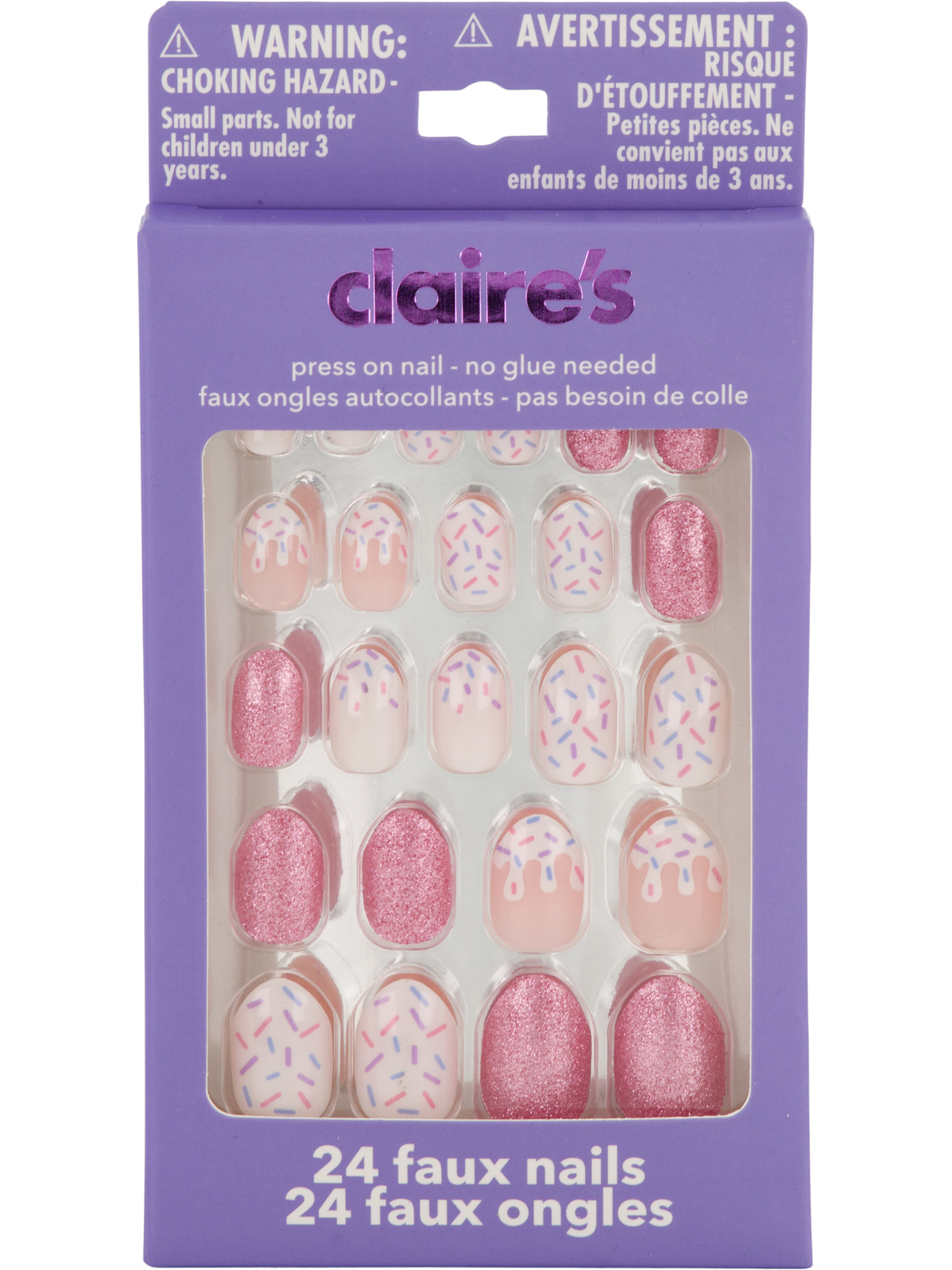 Claire's Ice Cream & Sprinkles Almond Press-On Nails, 24