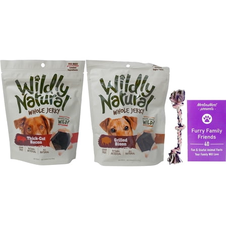 Wildly Natural Whole Jerky Dog Treats 2 Flavor (1) Each: Thick-Cut Bacon, Grilled Bison (5 Ounces) MerlinsMart Zine | Rope Toy | Fruitables