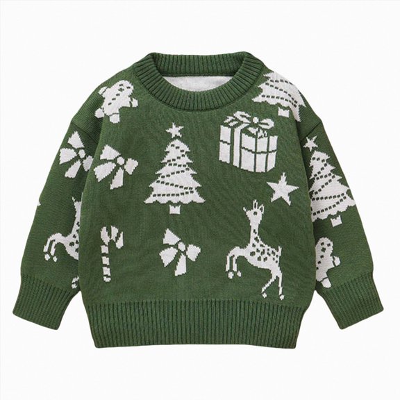 12-18 Months Toddler Girls Christmas Tree Gift Reindeer Jacquard Knit Sweater,Holiday Pullover