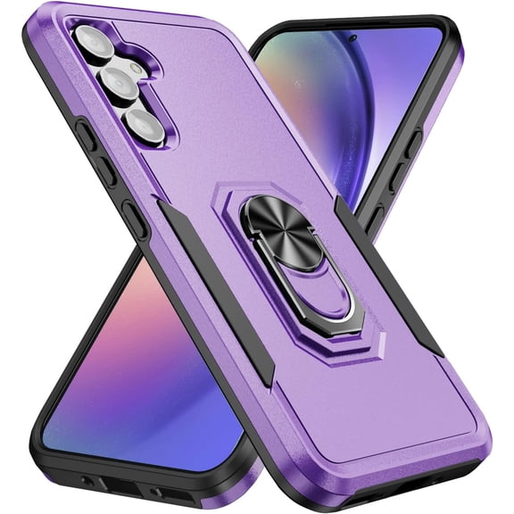 for Samsung Galaxy A54 Case 5G, Military Grade Shockproof Protective Case with [360° Rotatable Ring Kickstand] Anti-Scratch Heavy Duty Case for Galaxy A54 2023 (Purple Black)