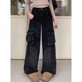 thumbnail image 1 of Cyber-pantalones vaqueros holgados negros lavados para mujer, ropa de calle con múltiples bolsillos, pantalones Cargo rectos de pierna ancha, Y2K, 2024, 1 of 5