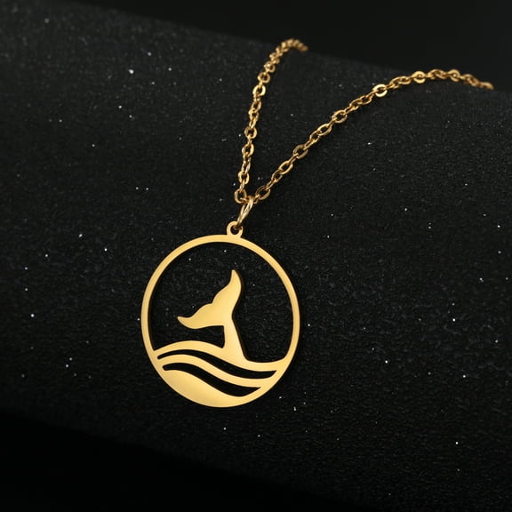 EUEAVAN Gold Plated Whale Tail Pendant Necklace Stainless Steel Jewelry
