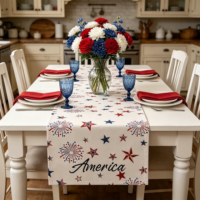 Independence Day Themed Table Runner Flag And Star Patterns Placemat Holiday Party Table Decoration Table Runner