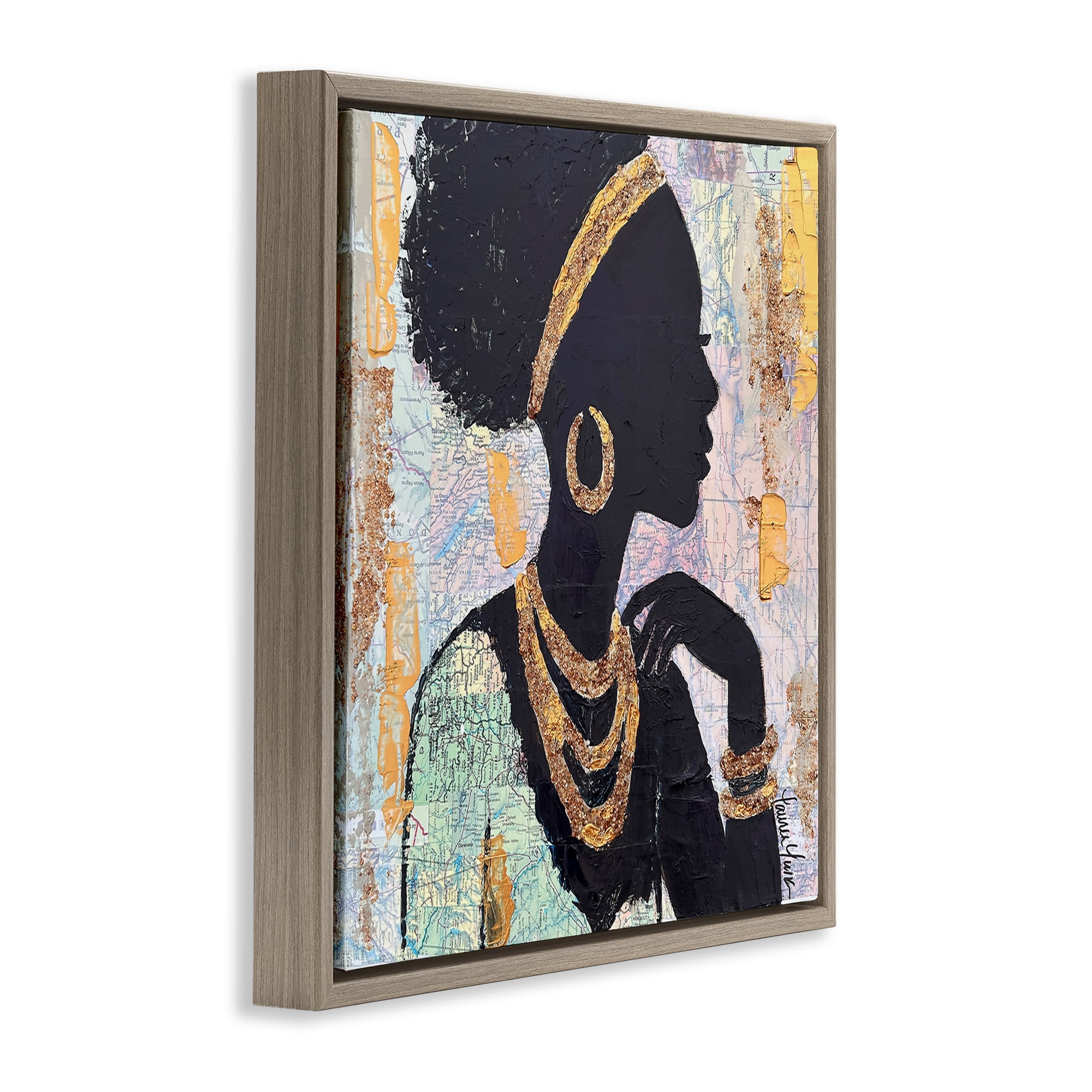 Stupell Industries Jewelry Clad Girl Silhouette Brown Framed Floater Canvas Wall Art, design by Lauren Luna