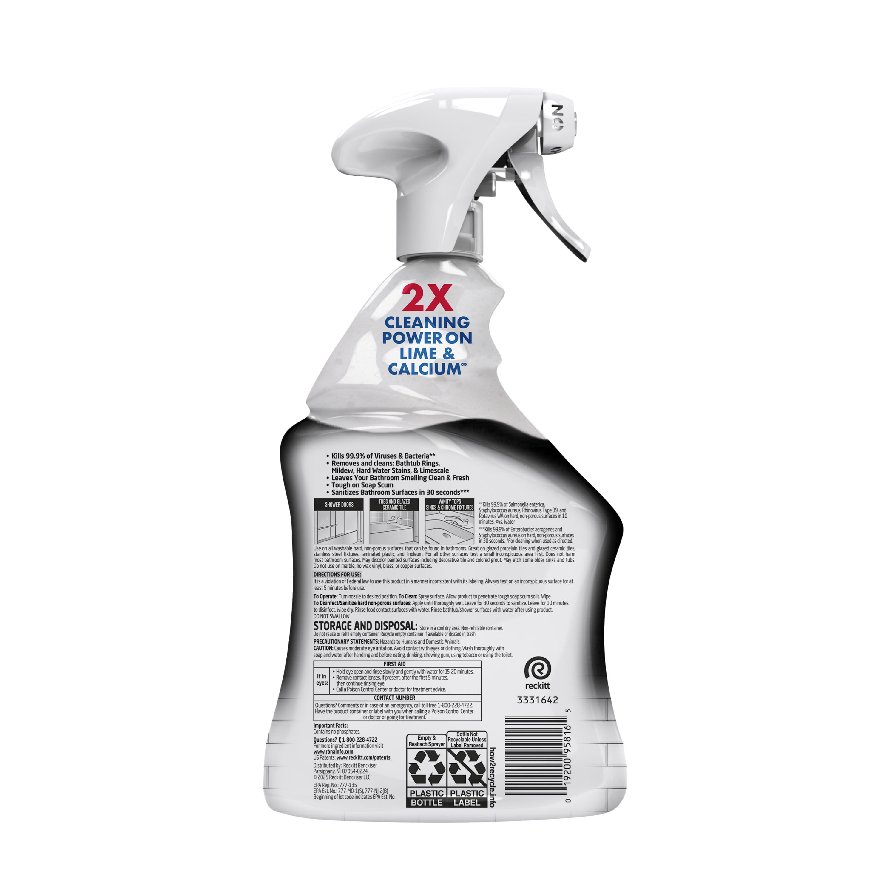 Lysol Power Limescale Remover Bathroom Cleaner Spray, Hard Water Stain Remover, Disinfecting Multipurpose Cleaner, 0% Bleach, Atlantic Fresh Scent, 32 fl oz