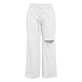 thumbnail image 5 of Women's Wide Leg Sweatpants Drawstring Distressed Hole Design Straight Style Side Pockets Loose Streetwear Casual Athletic Trousers, Sweatpants Y2K White XXL, 5 of 5
