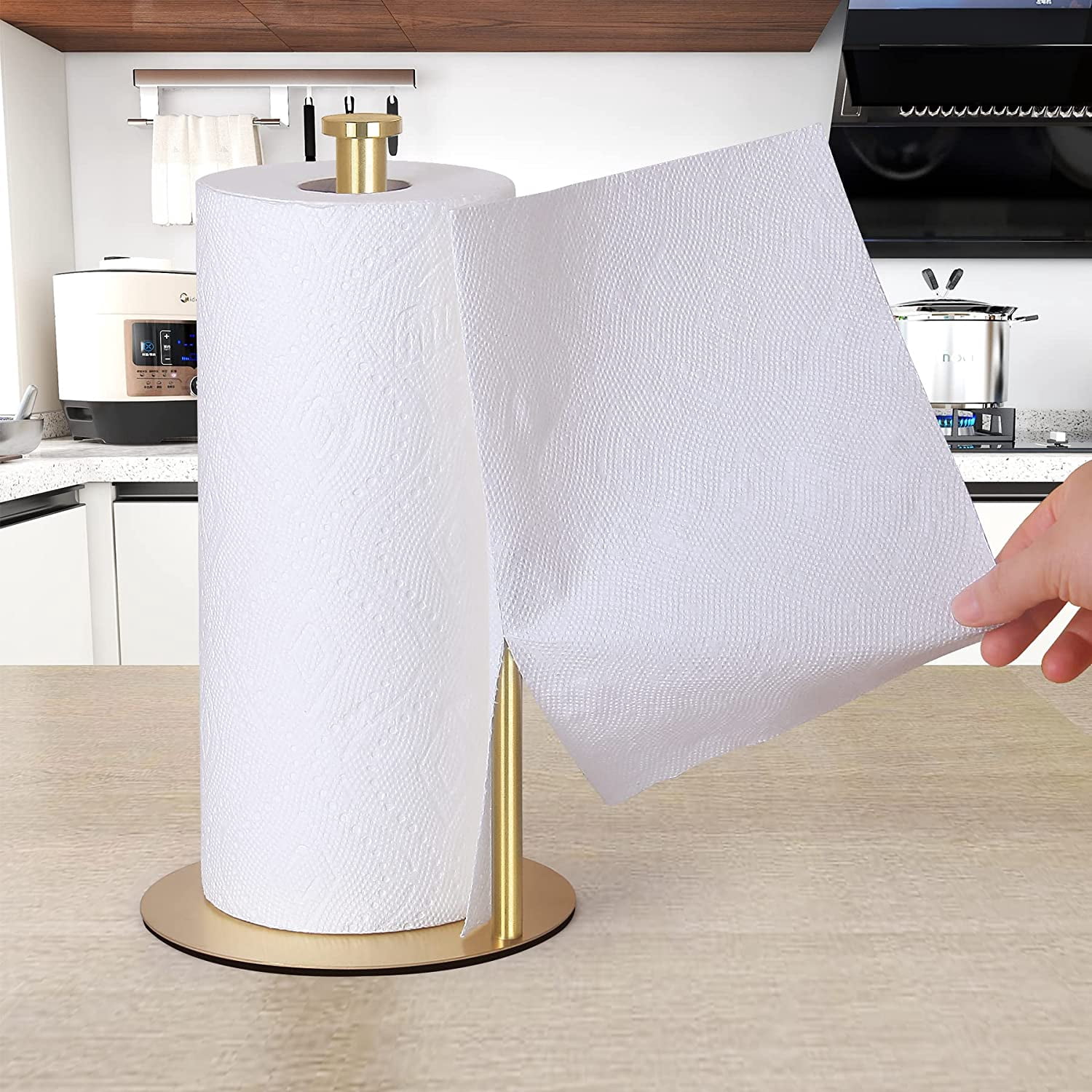 Gold Countertop Paper Towel Holder, Stainless Steel, Modern Kitchen and Bathroom Organization