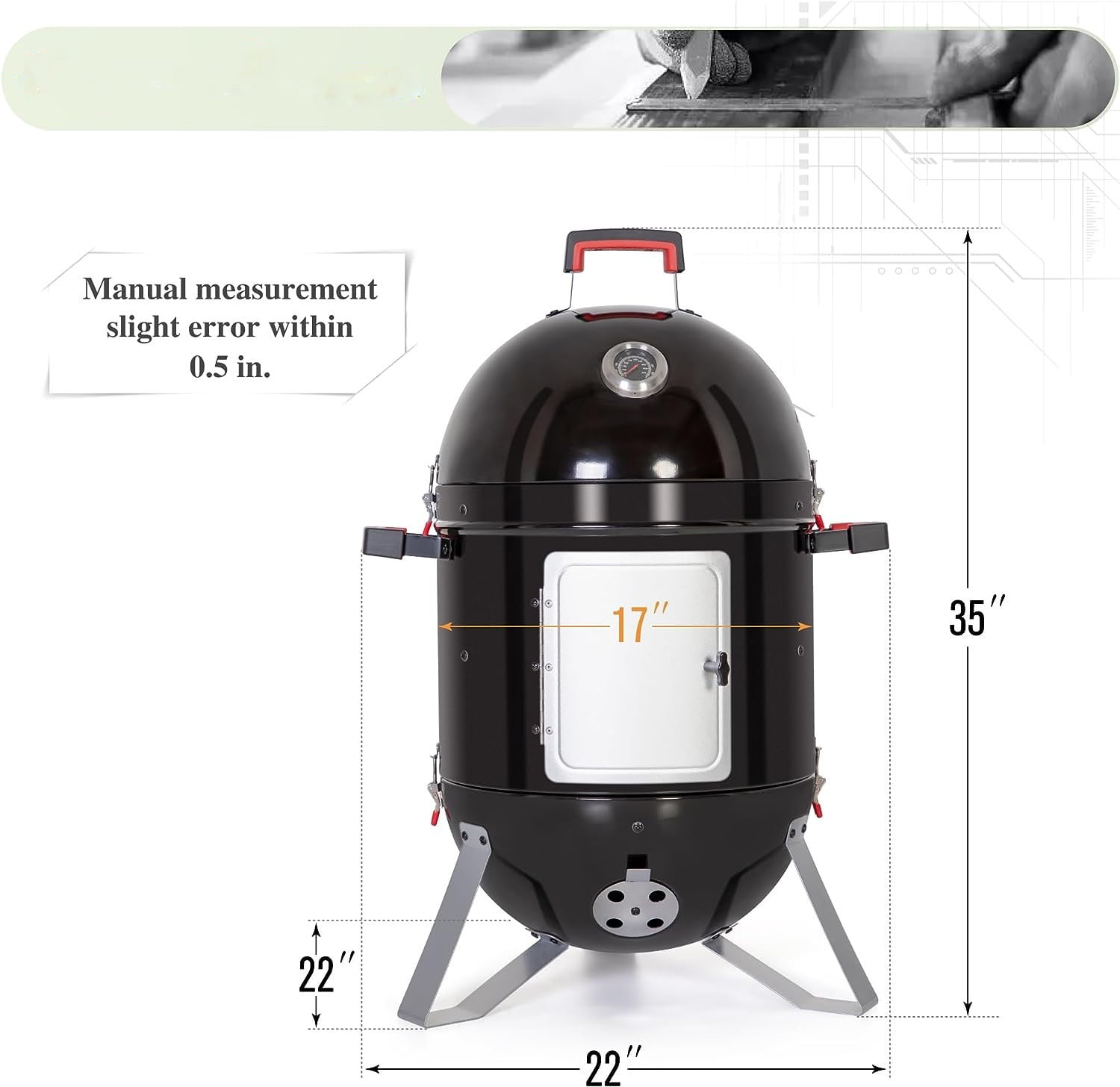 Charcoal Smoker BBQ Grill 3in1 Outdoor Vertical Smokers Portable Meat Cooker