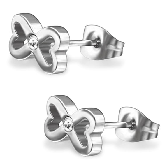 Stainless Steel Stainless Steel Infinity Heart Bow Ribbon Crystal Stud Post Earrings