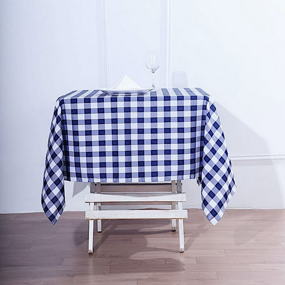 BalsaCircle Navy Blue Patriotic Veterans Day 54"Square Tablecloth Gingham Checkered Polyester Washable 4th of July Linen