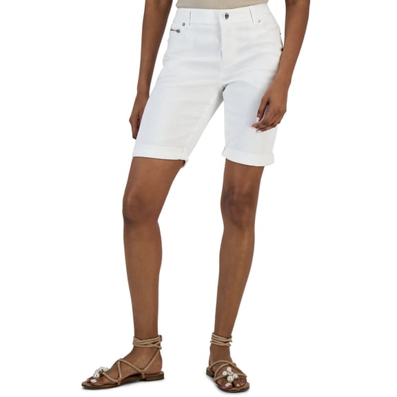INC International Concepts Womens High Rise Denim Bermuda Shorts White 10