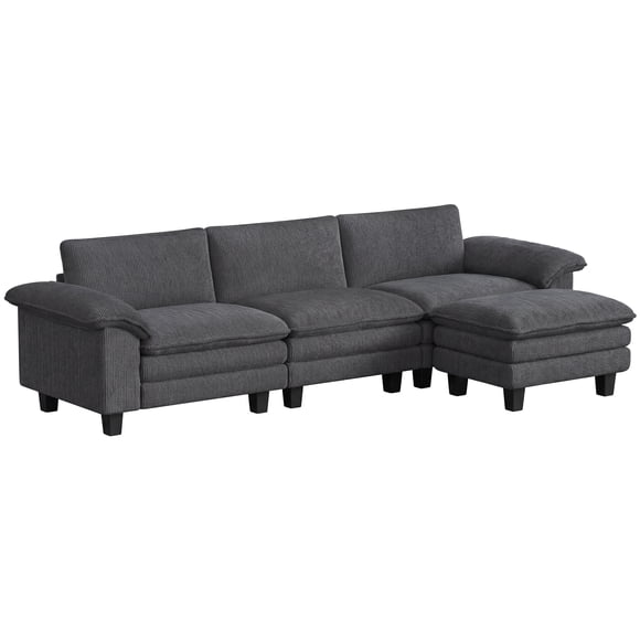 HOMCOM Sectional Sofa, L Shaped Couch with Deep Seat, Ottoman, Dark Grey