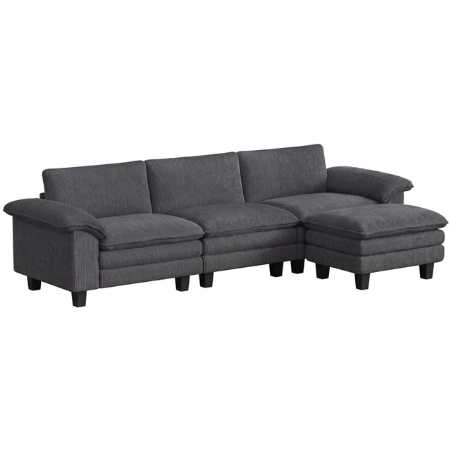 HOMCOM Sectional Sofa, L Shaped Couch with Deep Seat, Ottoman, Dark Grey