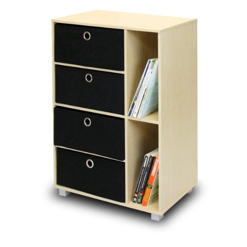 Furinno 11159SBE / BK Gabinete de almacenamiento multipropósito con 4 cajones tipo papelera, Steam Beech / Negro Furinno 11159SBE/BK