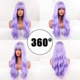 thumbnail image 2 of Peluca Larga De Color Púrpura Claro Con Flecos, Pelucas Onduladas Largas De Lolita Púrpura Natural, Peluca Colorida Sintética Resistente Al Calor Para Cosplay Fiesta Diaria Halloween 66 Cm, 2 of 5