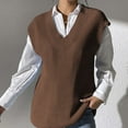 thumbnail image 4 of RMGVDSD Women's Solid Color Sweater Vest Loose V Neck Cute Sleeveless Knitted Casual Pullover Tops Outerwear Soft Sweater Fashion Outfit /Brown, 4 of 7