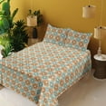 thumbnail image 2 of Ambesonne Modern Boho Fitted & Flat Sheet with Sham 3 Pcs Set, Mid Century Flowers Art, Twin, Burnt Sienna Cadet Blue, 2 of 5