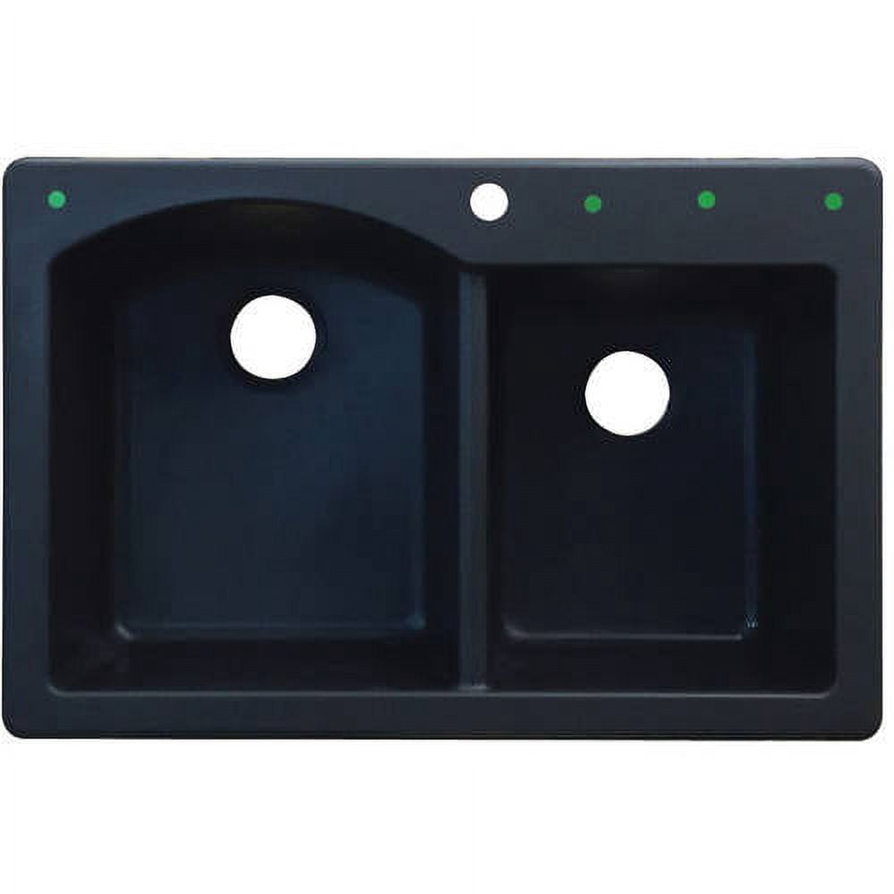 Transolid Aversa 33in x 22in silQ Granite Drop-in Double Bowl Kitchen Sink with 3 BAD Faucet Holes, In Black