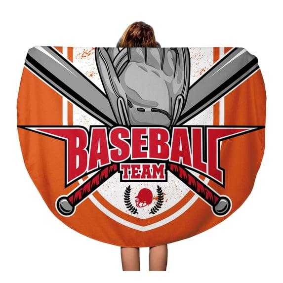 SIDONKU 60 inch Round Beach Towel Blanket Player Baseball Glove Cross Bat and Shield Emblem Badge Softball Travel Circle Circular Towels Mat Tapestry Beach Throw