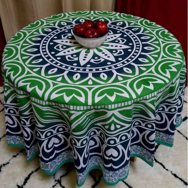 Handmade Cotton Fl Heart Design 81 Inch Round Tablecloth Beach Sheet Throw Blue Green Com Handmade Cotton Fl Heart Design 81, 72 Round Tablecloth Blue