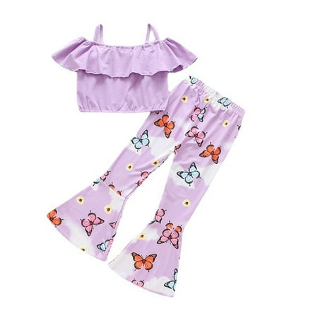 

Toddler Baby Girls Spring Summer Butterfly Printed Cotton Sleeveless Vest Tops Pants Outfits Clothes Kids Child Clothing Streetwear Dailywear Outwear