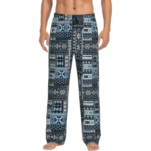 Daiia Snowflake Vintage Pattern Men's Sleep Pant with Pockets and Drawstring,Pajama Pants-Large