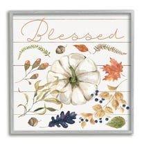 Stupell Industries Blessed Fall Botanicals Botanical & Floral Painting Gray Framed Art Print Wall Art, 12 x 12