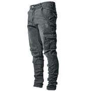 LOVZFMLL Jeans Men's Side Pockets Small Feet Tight Fitting Denim Pants Full Length Pants Jeans