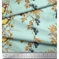 thumbnail image 3 of Soimoi Green Georgette Viscose Fabric Black Berry & Yellow Sparrow Bird Print Sewing Fabric Yard 44 Inch Wide, 3 of 3