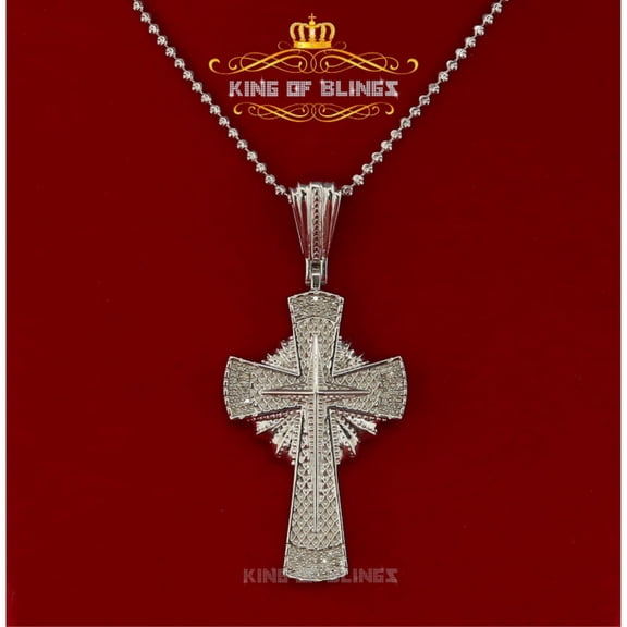 King of Bling's Real 0.33ct Diamond 925 Sterling Silver CROSS White Charm Necklace Pendant