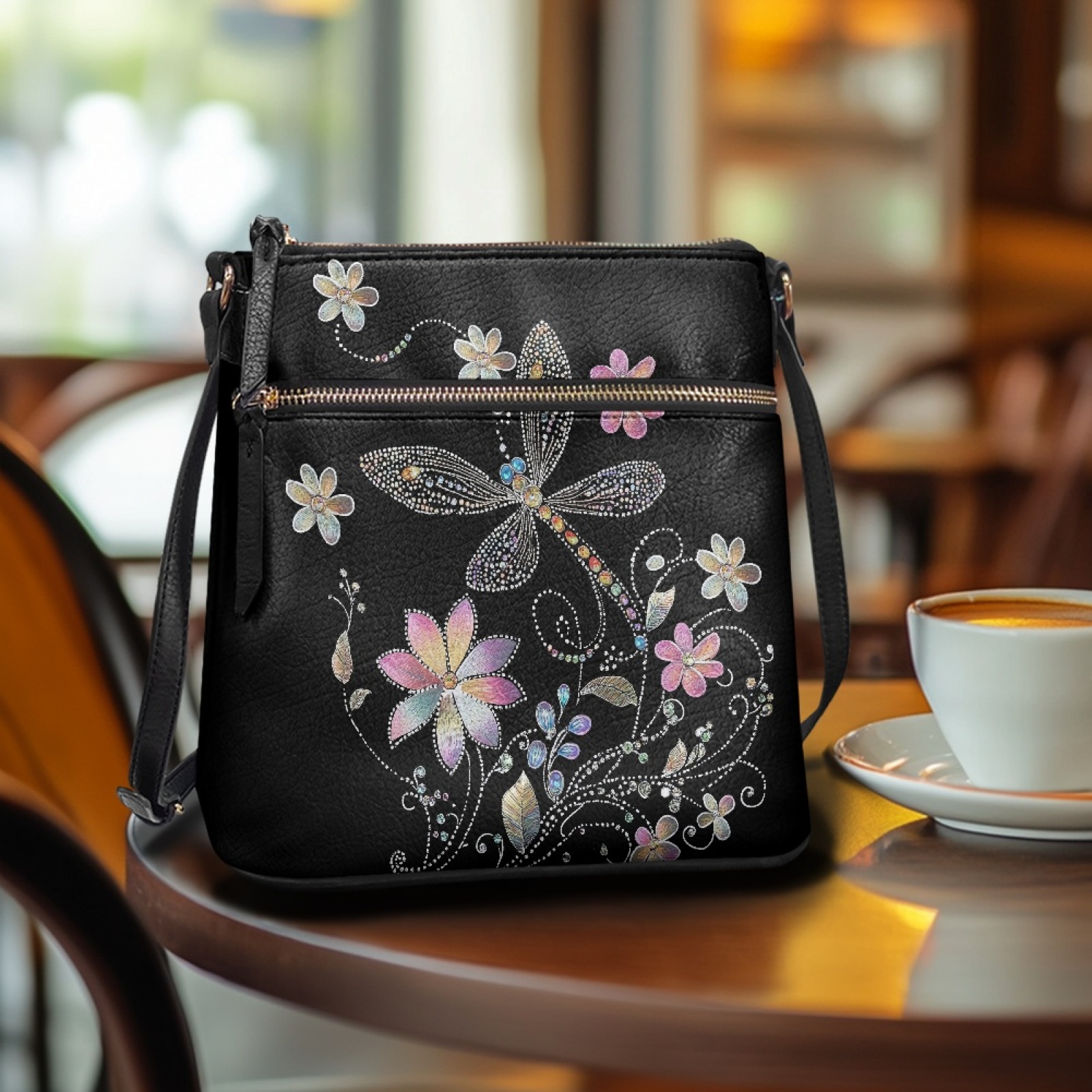 LedBack Dragonfly Leather Crossbody Purses for Women Multi Pocket Satchel Purse Shoulder Handbag Sling Messenger Bag with Adjustable Strap for Travel Daily Use, Green