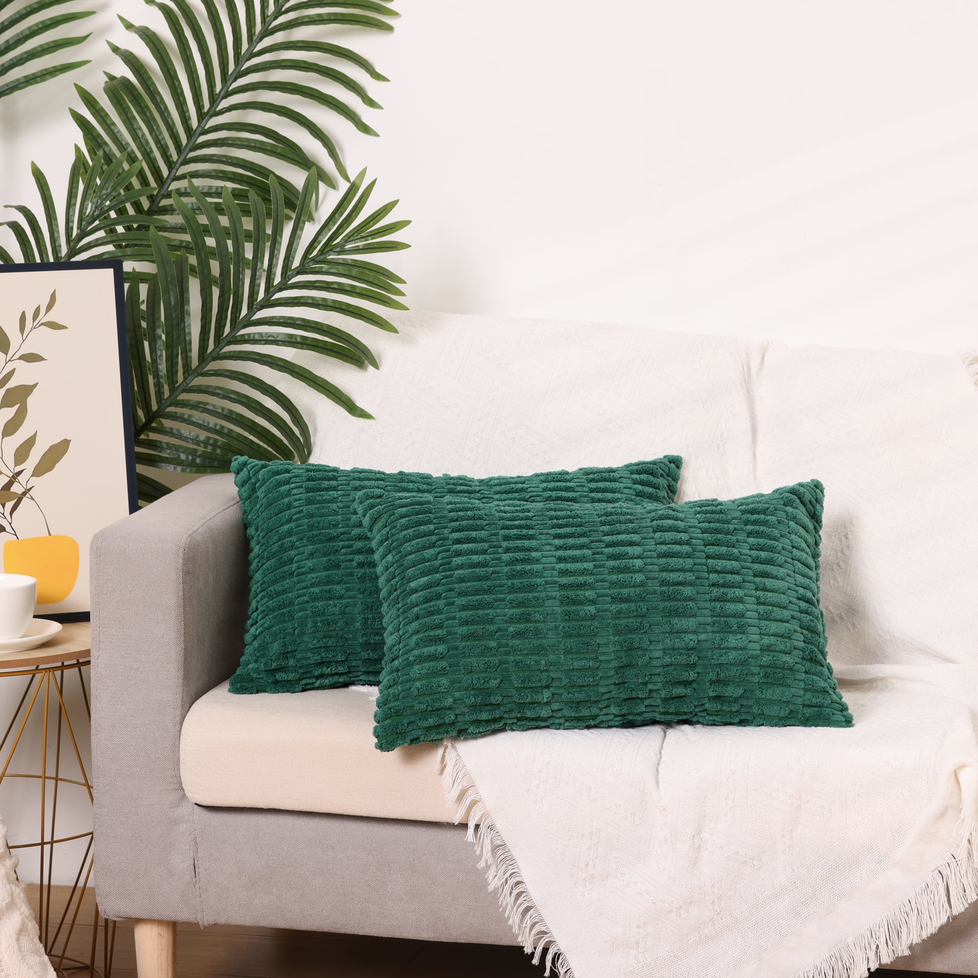 Unique Bargains Corduroy Soft Square Cushion Covers Modern Throw Pillow Covers (2 Count) Dark Green 12"x20"