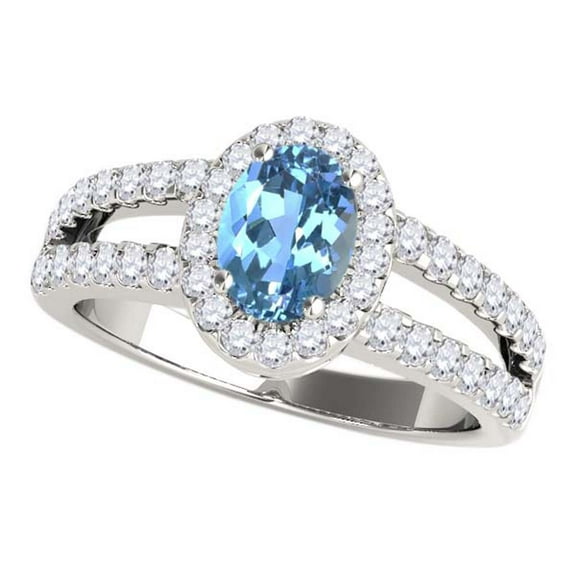 Mauli Jewels Rings for Women 1.68 Carat Diamond and Oval Shaped Blue Topaz Ring prong 10K White Gold