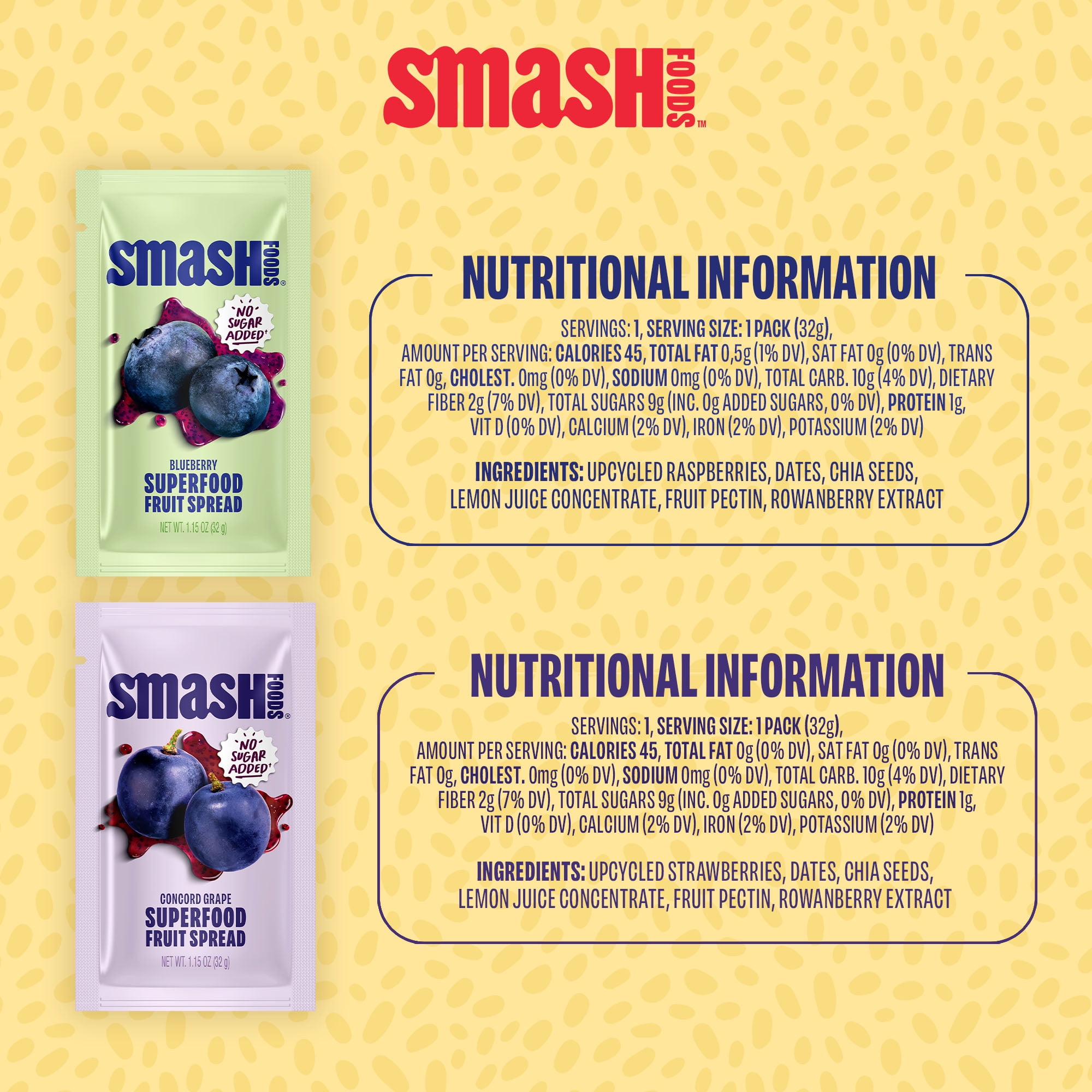 Smash Foods Single Serve Jam Packets, No Sugar Added, Variety 12 Count