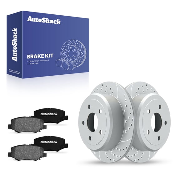 AutoShack Rear Solid Drilled & Slotted Coated Brake Rotors Silver Matte Finish   Ceramic Pads 6-PC Brake Kit Replacement for 2007-2017 Jeep Wrangler 2018 Jeep Wrangler JK TurboGuard 12.45" (316.2 mm)