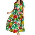 thumbnail image 1 of Frontwalk Women Long Dress Crew Neck Sundress Floral Printed Maxi Dresses Summer Tunic Short Sleeve Picture color 7 M, 1 of 3