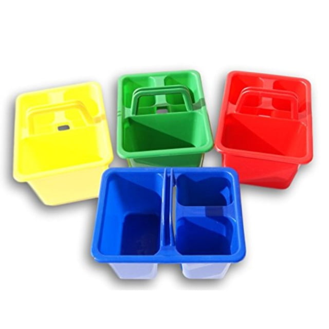 miniature school caddy tote set 4 count red, green, blue, and