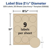 Avery Kraft Brown Round Labels, 2.5 Diameter, 225ct (22808)