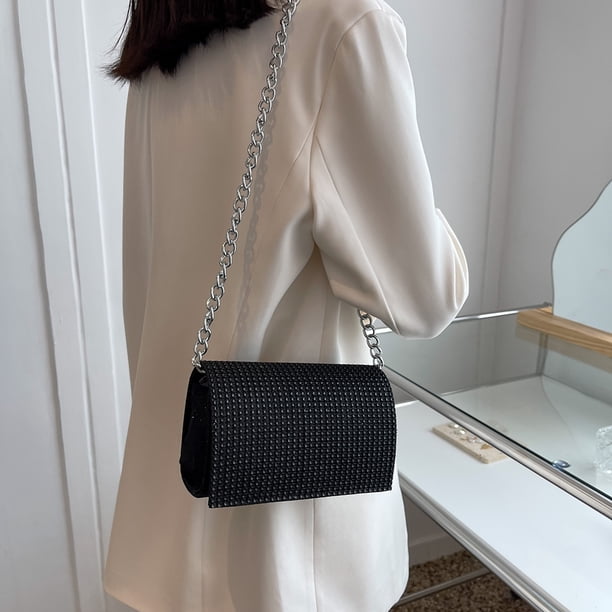 Bolsa de noche pequeño con diamantes de imitación para mujer Cartera Ehuebsd de diseñador de lujo con cadena brillante con solapa para verano 2022