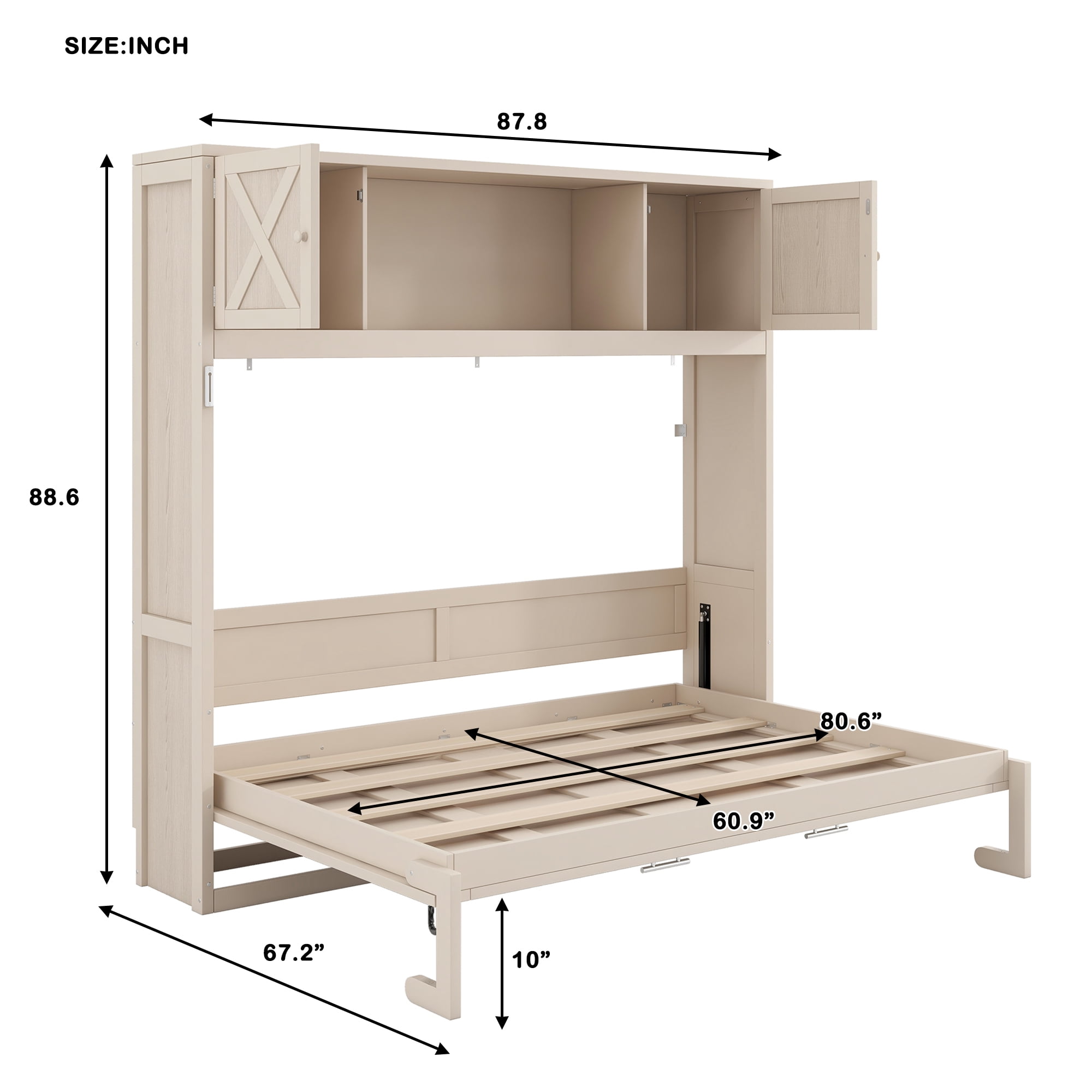 Queen Size Murphy Bed with Storage Cabinets for Space-Saving Guest Room