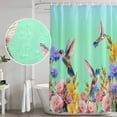 thumbnail image 4 of Teal Green Hummingbirds Shower Curtain Set - Extra Long 72" x 96" Washable Bathtub Curtain with 12 Hooks, Spring Watercolor Flowers Plant Waterproof Fabric Shower Curtains for Bathroom/Bathtub Décor, 4 of 6