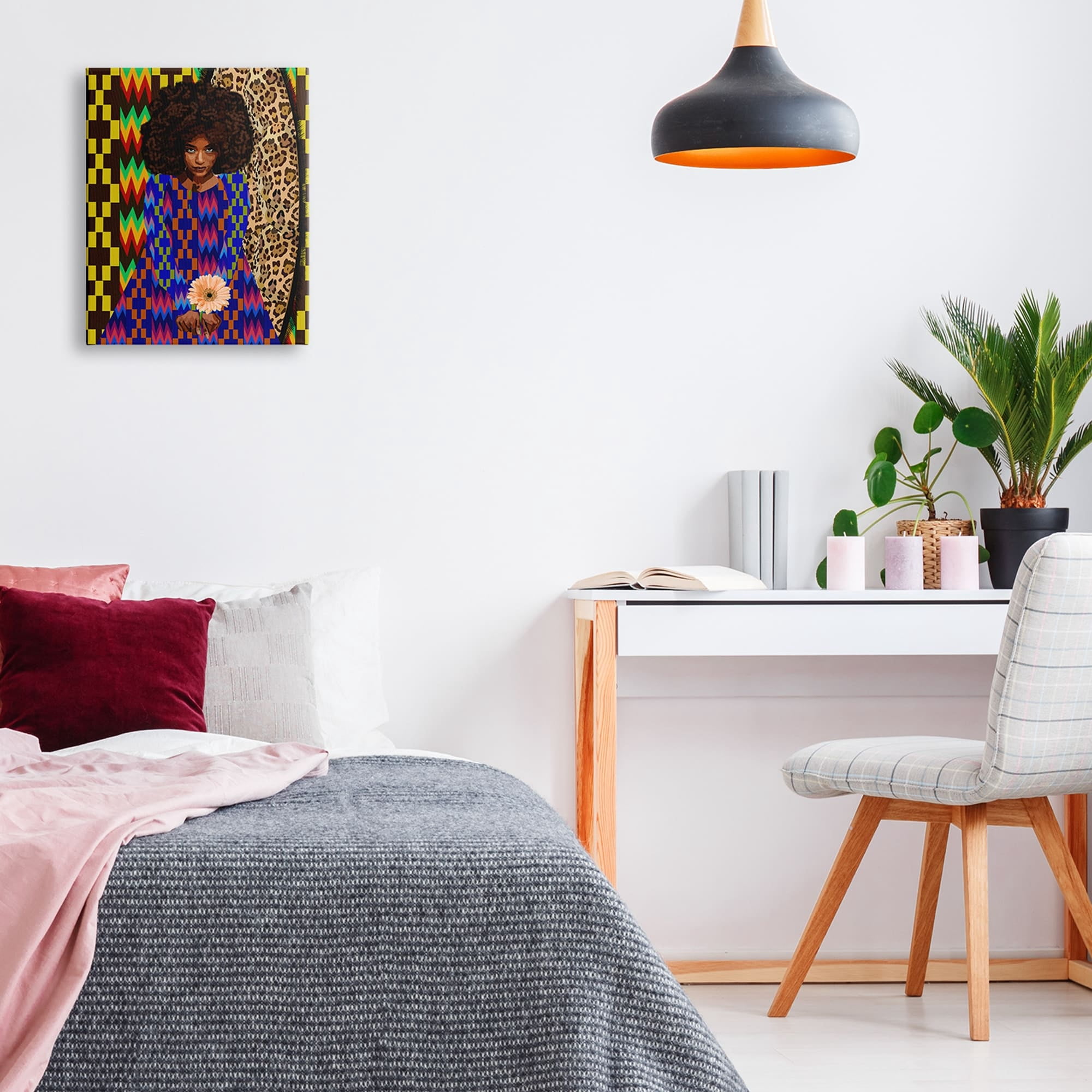 Stupell Industries Leopard Zigzag Abstract Pattern Woman Holding Flower Graphic Art Gallery-Wrapped Canvas Print Wall Art, 30x40, by Lynnda Rakos