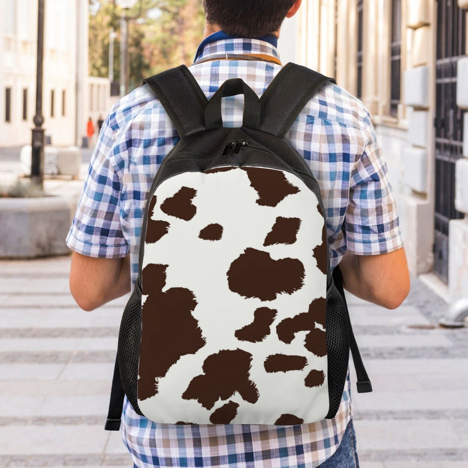 Ratiio Brown Cow Print Backpack with Padded 15-inch Laptop Sleeve- Spacious and Durable Daypack for Work and Travel