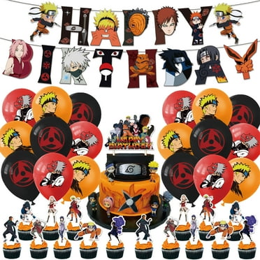 36PCS For Naruto Theme Birthday Party Decorations,With 1 Happy Birthday Banner Garland,18 Balloons,17 Cupcake Toppers for Party Supplies