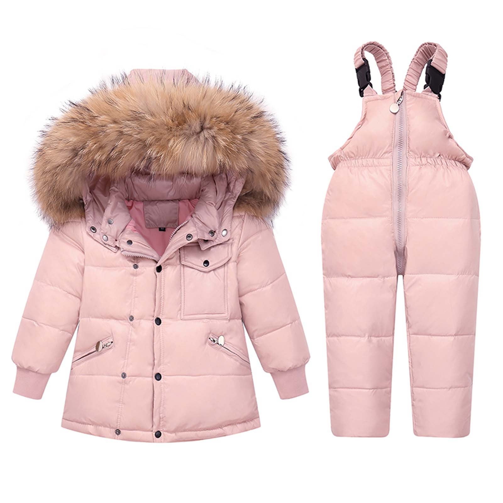 2T-6T Girls Waterproof Jacket Pants 2Pcs Windproof Hooded Suit Winter Kids Coat 