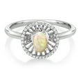 thumbnail image 2 of Gem Stone King 925 Sterling Silver White Ethiopian Opal Ring for Women (0.80 Cttw, Oval Cabochon 6X4MM, Gemstone Birthstone, Size 5), 2 of 3